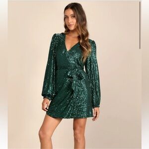 Lulu's Shimmering Emerald Sequin Dress